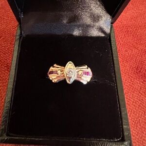 Art Deco ruby and diamond rose gold ring